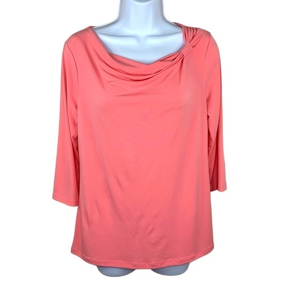 Dana Buchman Peach Orange Stretch Blouse Draped Neckline Pastel Small - Picture 1 of 8